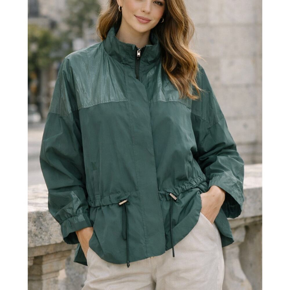 CMCUBE Green Lightweight Windbreaker Jacket Drawstring Hem